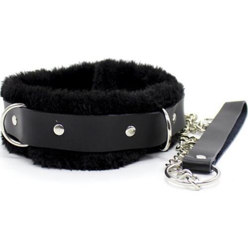 Leather Plush Neck Collars with Chain Fetish S&M Slave BDSM Bondage Restraints Sex Products for Couples Adult Sex Toys Women Men