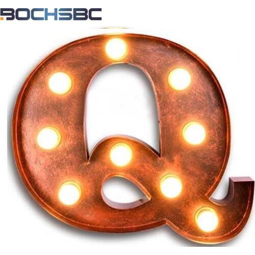 BOCHSBC Metal Q Wall Lamps American Bar Cafe Letter Lights for Vintage Wall Sconce Backdrop Decorative Alphabet LED Lampara Lamp