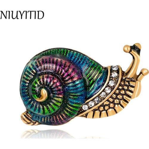 NIUYITID Snails Brooch For Women Jewelry Cute Rhinestone Enamel Pin Insect Brooch Vintage Factory Price