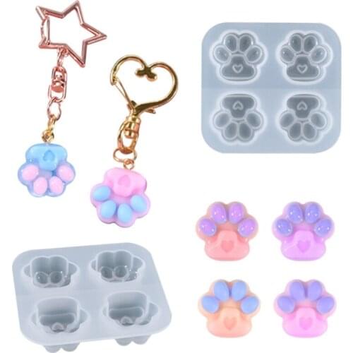 Silicone Mold Love Cat Paw Keychain Epoxy Resin Mold DIY Keychain Pendant Jewelry for Valentine Love Gift Craft