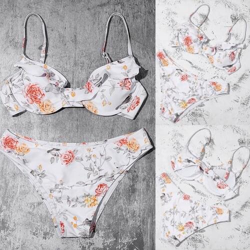Floral print suspender top, swimsuit, sexy split bikini womens swimsuit, two piece hot spring swimming new summer womens suit