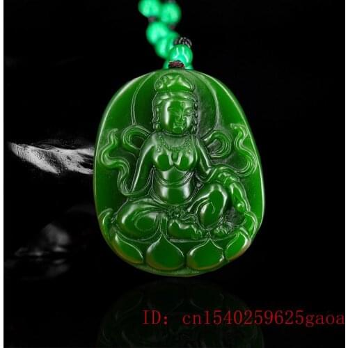 Green Jade Guanyin Pendant Natural Necklace Chinese Gifts Jadeite Carved Fashion Charm Jewelry Buddhism Amulet
