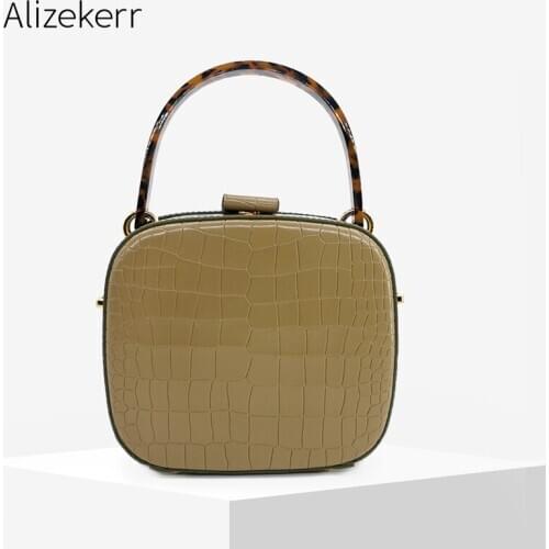 Acrylic Handle Box handbags For Women Crocodile Pattern Small Square Shoulder Bag Ladies Vintage Green Hard Purse High Quality