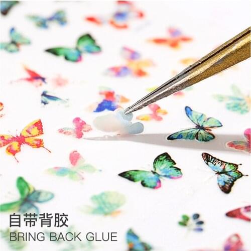 1 Sheet 3D Butterfly Nail Sticker Adhesive Slider Decals Colorful Nail Transfer Foils Wraps for DIY Nail Art Decoration