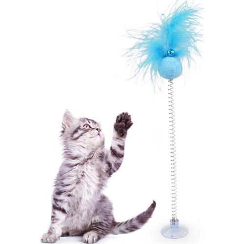 1pc Cat Feather Spring Toy Funny Pet Toys Suction Cup Feather Toy With Bell For Kitten Cat Pet Supplies Cat Favors