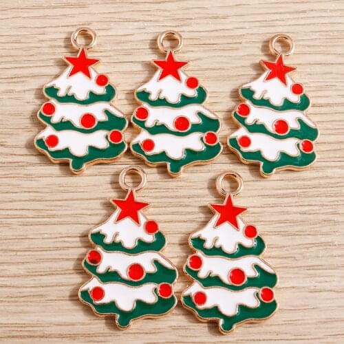 10pcs 17*30mm Enamel Christmas Tree Charms for Jewelry Making DIY Earrings Pendants Necklaces Keychain Handmade Crafts Accessory
