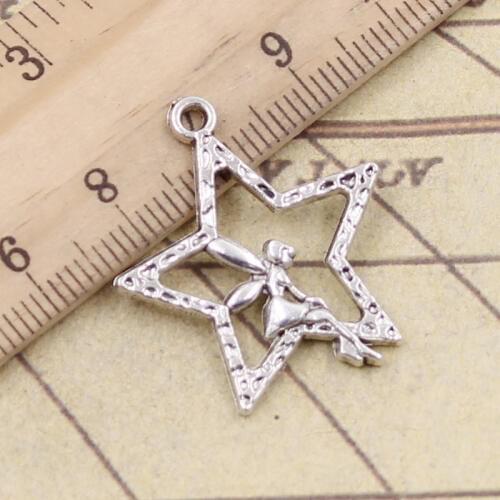 10pcs Charms Angel Star 30x24mm Tibetan Bronze Silver Color Pendants Antique Jewelry Making DIY Handmade Craft