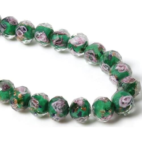 10pcs Faceted Murano Transparent Flower Lampwork Crystal Glass Beads Dark Green Rondelle Beads For Jewelry Bracelet Diy Making