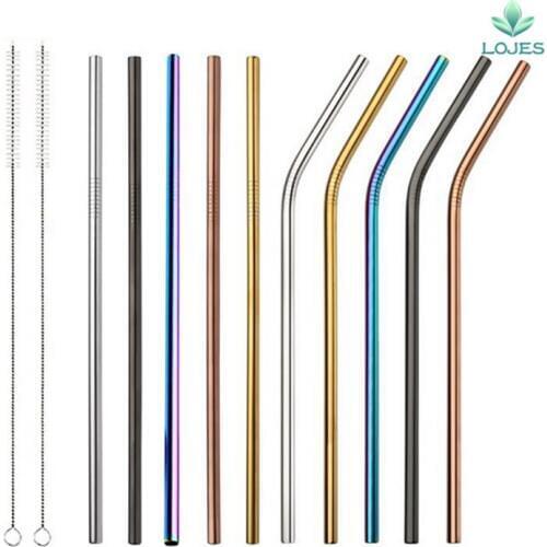 100 PCS Stainless Steel Straw Reusable Metal Drinking Straw With Cleaner Brush For Home Party Barware Bar Accessories