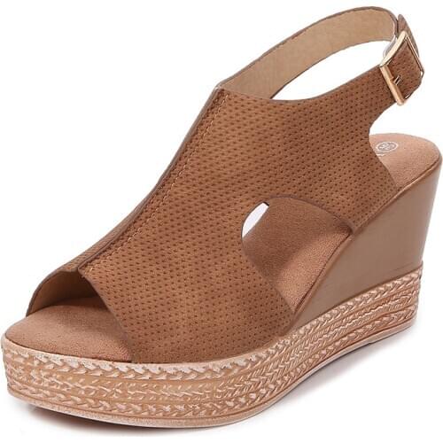 2020 Women Roman Buckle Waterproof Platform Super High Heel Fish Mouth Wedge Sandals Sexy High Quality Sandals Ladies Shoes