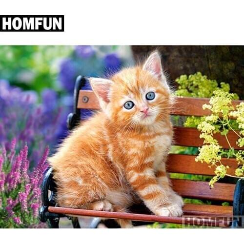 HOMFUN Full Square/Round Drill 5D DIY Diamond Painting "Animal cat" Embroidery Cross Stitch 5D Home Decor Gift A01644