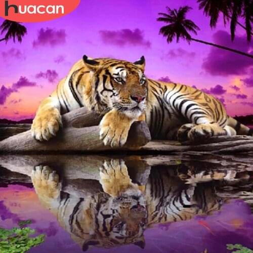 HUACAN Diy Diamond Painting Tiger Cross Stitch Mosaic Animal Sea Scenery Embroidery Fantasy Landscape Wall Decor