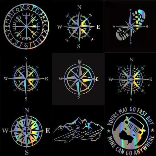 Car Sticker NSWE Compass Funny Car Decal Reflective 3D Stickers On Car Warning Sign Vinyl Car Styling Accessories