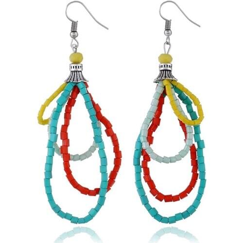 Bohemian Handmade Beaded Drop Earrings For Women Fashion Boho Colorful Acrylic Dangle Earring Summer Beach Statement Jewelry