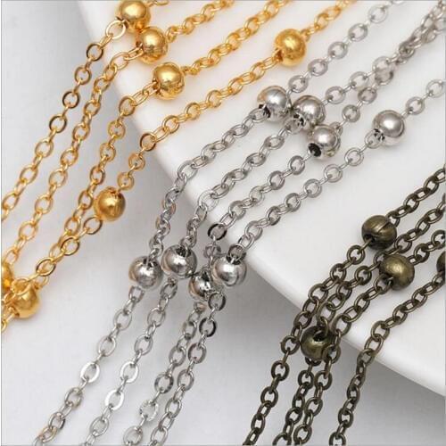 5m/lot 1.5mm width, 3.5mm Ball Beads Chains for Jewelry Making Metal Copper Gold Silver Link Chains Necklace Bulk DIY Findings