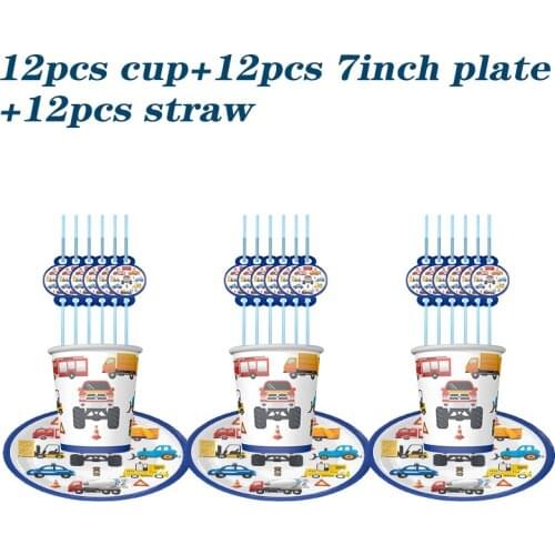 Children Birthday Party Disposable Tableware Set Cartoon Car Series Plate Cup Napkin Tablecloth Wedding Decoration Supplies