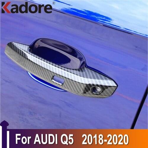 For Audi Q5 2018 2019 2020 Carbon Fiber Chrome Side Door Handle Cover Trims Car Decoration Exterior Accessories ABS