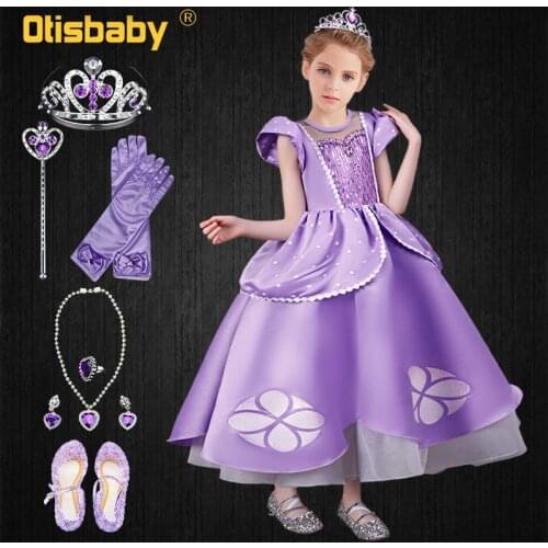 Elegant Girl Princess Puff Sleeve Sofia Dress Up Christmas Girls Sequined Ruffle Tulle Ball Gown Sophia Party Halloween Costume