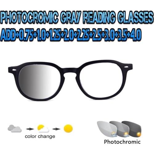 Photochromic Gray Reading Glasses Round Ultralight Trend High Quality Fashion Men Women+1.0 +1.5 +1.75 +2.0 +2.5 +3 +3.5 +4