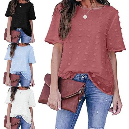Women T-shirt Solid Color Loose Summer Short Sleeve Round Neck Top for Dating Casual Natural Basic Shirts Female Tops Oversized