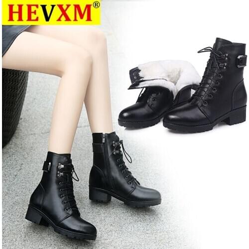 HEVXM 2020 Winter Boots Women Genuine Leather New Wool Warm Non-slip Ladies Ankle Boots Size 40 Snow Boots Women