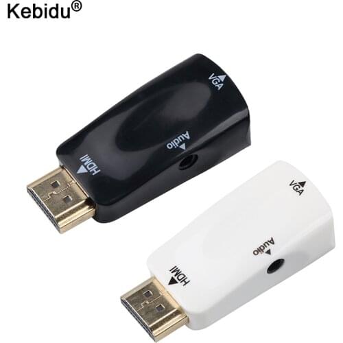 Kebidu Newest VGA Converter Adapter Support 1080P HDTV Adapter to HDMI-compatible With 3.5mm AV Audio Cable for Laptop Tablet PC