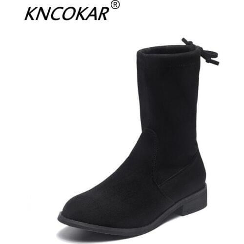 KNCOKAR Fall And Winter New Black Fashion Casual Short Boots Round Head With Thick Pile And Martin Boot Womens Shoes
