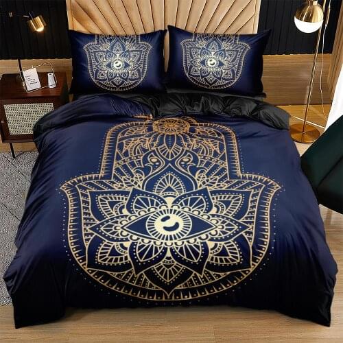 Classic Bohemian Design Duvet Cover Sets Palm Boho Bedding Set 3 Piece Quilt/Comforter Covers and Pillow Shams Blue Bed Linens