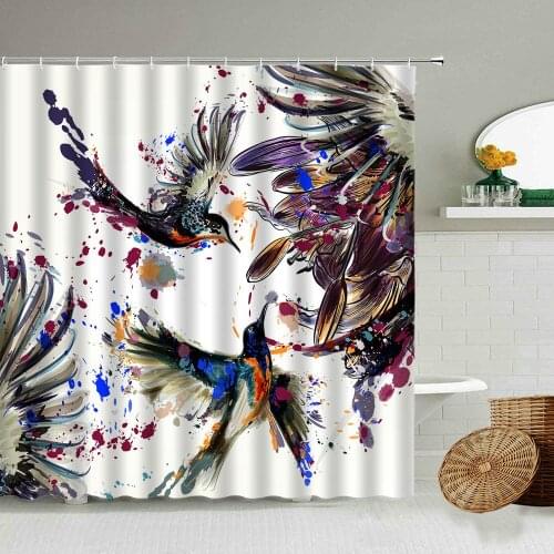 Colorful Peacocks Feather Bird Animal Bathroom Waterproof Fabric Curtain Shower Curtain Bohemian Water Colors Art Bathtub Screen