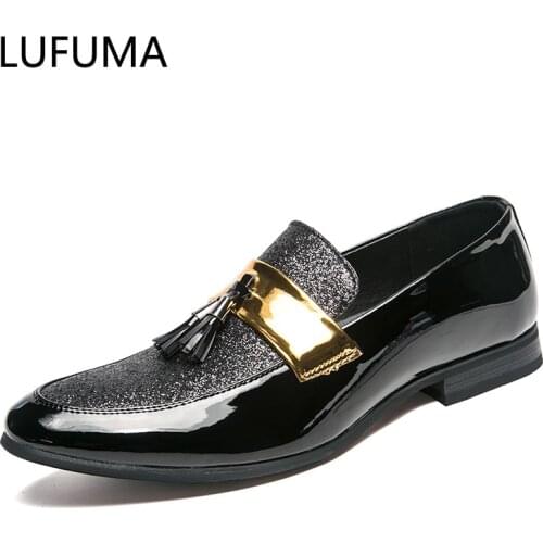 Hot Sale Men Flat Black Golden Formal Patchwork Shoe PU Leather Casual Men Shoes For Man Dress Shoes 2020 New Zapatos Hombre