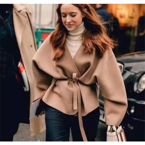 Lunel jacket Camel Color cashmere blend Overjackets Drop Shoulder V-NECK WRAP COAT WAIST BELT LONG voluminous sleeves