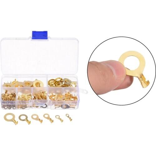 Multipurpose Brass Ring Crimp Terminals Wire Connectors Quick Disconnects Assortment Electrical Kits with Storage Box