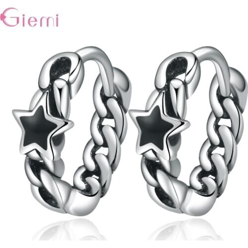 Fashion 925 Sterling Silver Chain Hoop Earrings For Women Gothic Geometric Punk Earings Punk Statement Circle Brincos Jewelry