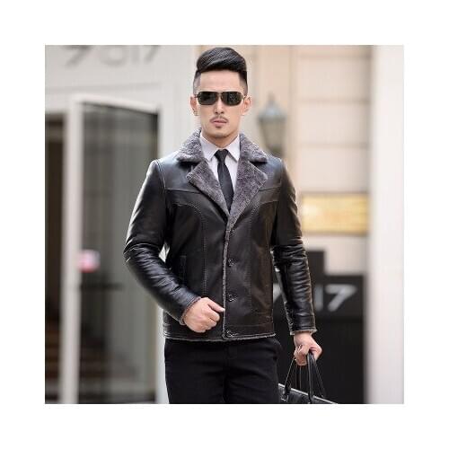 High Quality New 100% Wool Fur Fauxt Leather Jacket Men Warm Short Motorcycle Biker Jackets Plus Size 4XL LX1486