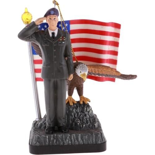 Music Box Musical American Soldier Salute Figure People Model Scene with National Flag Collection Gift