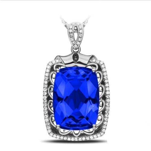 Charm Crystal Rectangle Blue Pendant Necklace Girls Choker Accessories Green Trendy Lady 925 Silver Necklace Female Choker Bijou