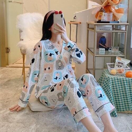 New Spring Summer Pregnant Women Pajamas V-neck Long Sleeve Thin Cartoon Breastfeeding Confinement Sleepwear Postpartum Homewear