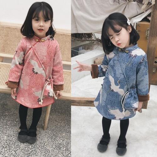 Toddler Girls Dress Autumn Winter Thicken Chinese Style Cheongsam Kids Dresses For Girls 2 3 4 5 6 Years Baby Girl Clothes 2020