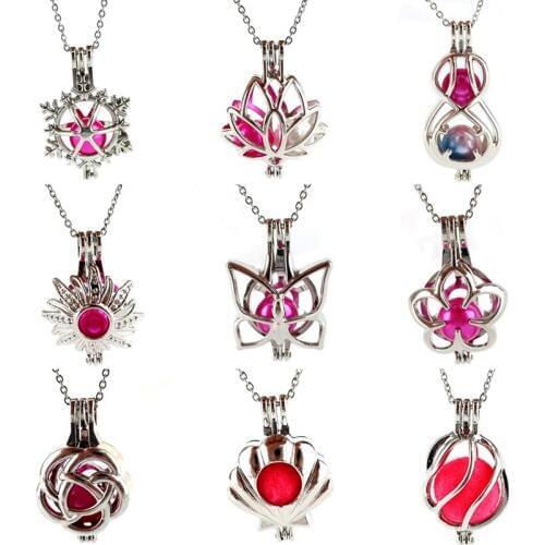 Silver Flower Sun Infinite Lotus Shell Twist Pearl Cage chain Aroma Essential Oil Diffuser Locket Necklace