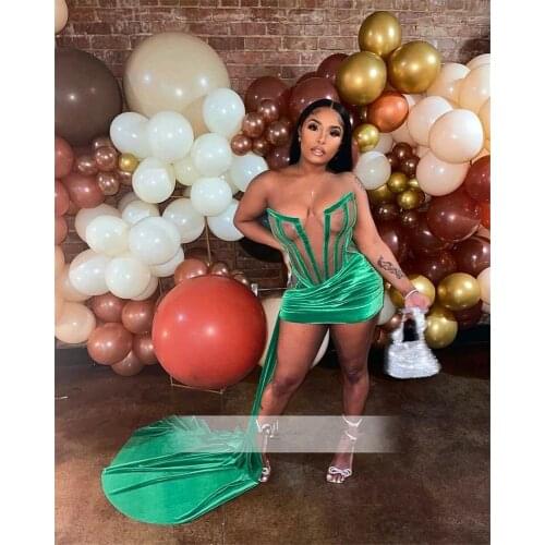 Vintage Green Velvet Short Prom Dresses Sexy V Neck Real Image African Girl Formal Evening Occasion Gowns For Black Women