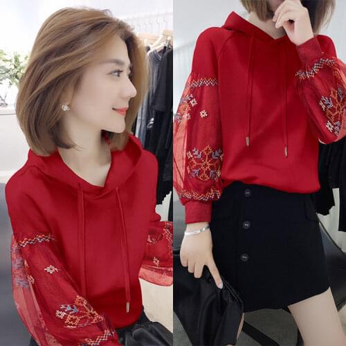 European station lantern sleeve print hoodie women 2021 spring new European Korean version of loose fashion clothes