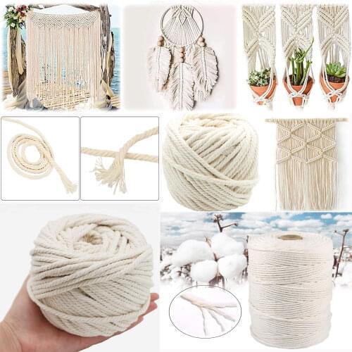 2-100M Macrame Cotton Cord Thread Rope Craft for Wall Handmade Natural Cotton Twisted Rope Handmade Decorative DIY Home Crafts