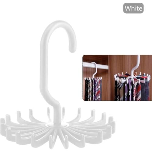 20 Ties/Belts/Scarves Hold Hanger Rotating Hook Plastic Tie Rack White Tie Holder Storage Rack Laundry Organizer Home Decoration