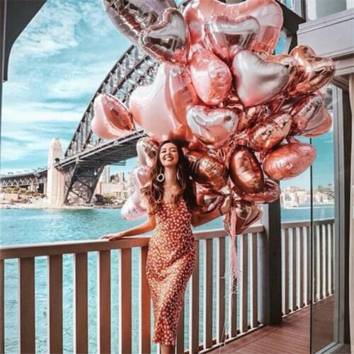 Rose gold champagne color series heart round star foil balloon confetti latex balloon set for wedding birthday anniversary party