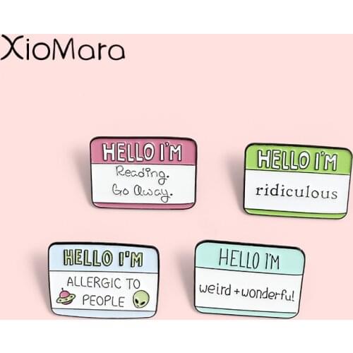 Fun Phrase Cards Enamel Pins 'HELLO I'M...' Sentence Clothes Brooches Lapel Badges Jewelry Wholesale Bag Pins Gift for Friends
