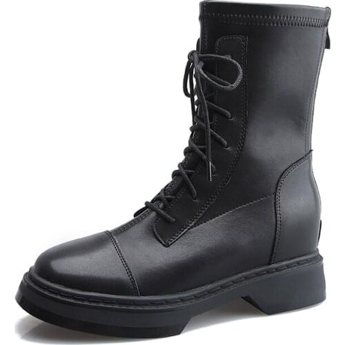 Thick soled MarTin Boots Womens 2021 New Round Head English Lace Up Rear Zipper Inner Increase Short Boots Womens Size 32-43