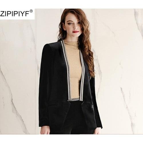 Women Fashion Pant Suits Elegant O-Neck Long Sleeve Solid Color Velvet Blazer & Long Trousers Womens Suit OL Outwear Coat 2020