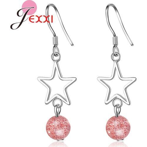 Nickle Lead Free Fashion Drop Earring Pink CZ Crystal Zirconia Bead Star Pattern 925 Sterling Silver Jewelry for Women Wholesale