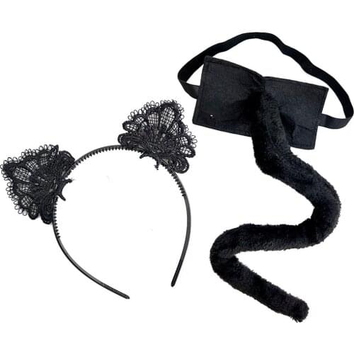 Lolita Women Anime Fox Cat Cosplay Costume Housekeeper Waitress Maid Props Ear Tail Headband Exotic Accessories