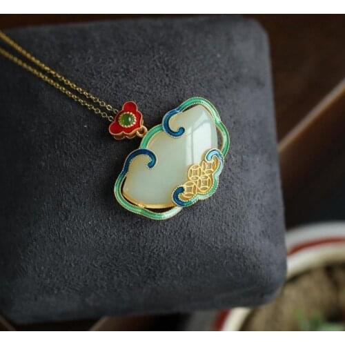 Hetian Jade Ruyi Pendant Womens Jade Necklace Womens Sterling Silver Vintage Necklace Female Ethnic Chinese Style Jewelry to